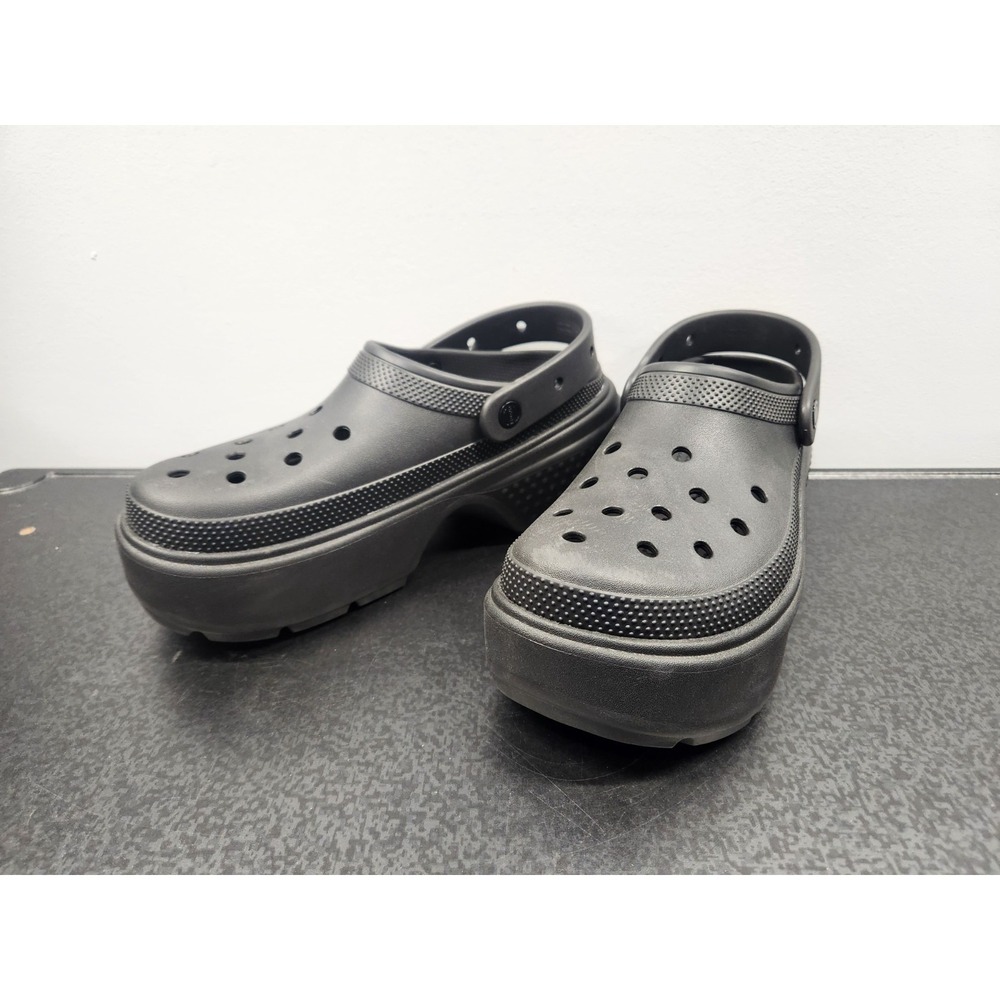 Crocs Stomp Platform Clogs Men's 12 Women's‎ 14 Black Ankle Strap Slip On Shoes